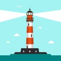 Flat Design Lighthouse Illustration with Sea Royalty Free Stock Photo