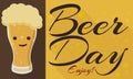 Beer Day Design with Elegant Cute Weizen Glass with Beer, Vector Illustration