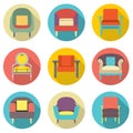 Flat Design Long Shadow Effect Sofa Icons Set