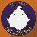 Button with Cute Ghost for Halloween Celebration in Flat Style, Vector Illustration