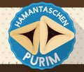 Button with Delicious Hamantaschen in Flat Style for Purim, Vector Illustration