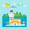 Flat design Maiden's tower Turkey Royalty Free Stock Photo