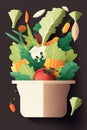 Flat design minimal illustration of vegetable bowl. Healthy eating and veganism concept