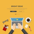 Flat design mockup template for bright ideas workplace topview