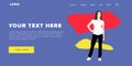 Flat Design Modern Colorful Web Banner and Slider Include Ui Elements With Standing Self-Confidence Woman Silhouette Landing Page