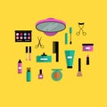 Flat design modern concept of make up accessories. Royalty Free Stock Photo