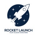 Rocket launch vector illustration, concept of new business project start-up development and launch a new innovation product o Royalty Free Stock Photo