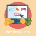 Flat design modern vector illustration concept of pay per click, Shopping online. Isolated on stylish background Royalty Free Stock Photo