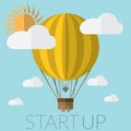 Flat design modern vector illustration of a hot air balloon concept for new business project startup, launching new innovation pro