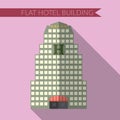 Flat design modern vector illustration of hotel building icon, with long shadow on color background Royalty Free Stock Photo