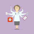 Flat design Multitasking woman doctor.