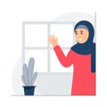 Flat design a Muslim woman is saying hi