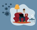 Flat design of new normal life,Smilling man sit on sofa and work for prevent the virus - vector