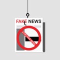 Flat design of newspaper, Fake News headline hanging on hook with stop sign. Vector of breaking with news communication and social