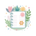 Flat design notebook surrounded by floral elements, perfect for planning and organization visuals Royalty Free Stock Photo