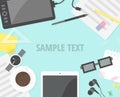 Flat design objects, office desk background Royalty Free Stock Photo