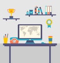 Flat design of office workspace creative worker