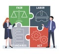 Flat design with people. FLSA - fair labor standards act acronym.