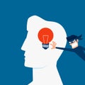 Flat design Piracy concept. Thief stealing light bulb idea from a head. Royalty Free Stock Photo