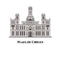 Flat design of Plaza de Cibeles in Madrid, Spain. An iconic symbol for the city of Madrid. A building with Cibeles Fountain and Royalty Free Stock Photo