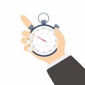 Flat design a professional businessman hand holding stopwatch vector abstract template illustration. Time management concept. Royalty Free Stock Photo