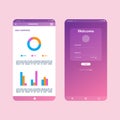 Flat design responsive Admin Dashboard UI mobile app. UI mobile log in and dashboard app. app flat design template for mobile apps Royalty Free Stock Photo