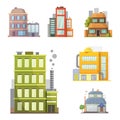 Flat design of retro and modern city houses. Old buildings, skyscrapers. colorful cottage building, cafe house. Royalty Free Stock Photo