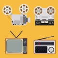 Flat design retro objects with a film projector,