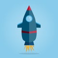 Flat Design Rocket With Blue Background Royalty Free Stock Photo