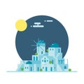 Flat design of Santorini Greece village