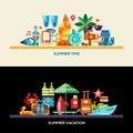 Flat design seaside travel vacation banners set Royalty Free Stock Photo