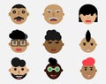 Face expressions on different characters Flat Design Royalty Free Stock Photo