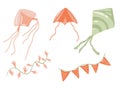 Flat design set with kites and ribbons and flags Royalty Free Stock Photo