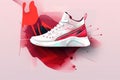 Flat design shoe, white and red. Generative AI