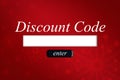flat design showing discount code input and enter button on red snowflake motif gradient background Royalty Free Stock Photo