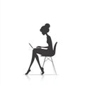 The flat design silhouette of a businesswoman coding on a laptop represents software development and technology Royalty Free Stock Photo