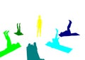 The Yoga Class, Color Silhouette flat Illustration