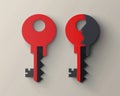 Flat design: single key icon broken in half, red & grey, symbolizing lost opportunity or security Royalty Free Stock Photo