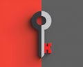 Flat design: single key icon broken in half, red & grey, symbolizing lost opportunity or security Royalty Free Stock Photo