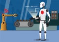 Flat design of smart factory concept,Robot checking data from warning alert and fixed it - vector