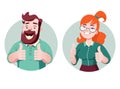 Flat design Smiling people showing ok sign with hands. Happy a woman demonstrate approval gesture. vector