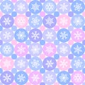 Flat design snowflakes and circles winter seamless pattern. Royalty Free Stock Photo