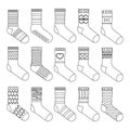 Flat design socks set vector coloring book illustration