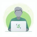 Flat design software developer icon with laptop code symbol in gray and green