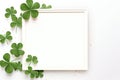 Flat design St. patrick's day, festive leprechaun green shamrocks on photo frame. Generative AI