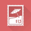 Flat design stamp with beach and umbrella Royalty Free Stock Photo