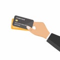 Flat design style human hand holding with credit card. Shopping and pay with cashless. Pay merchant in cartoon character. Business Royalty Free Stock Photo