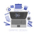 Flat design style modern illustration icons set of graphic designer items and tools, office various objects and equipment.