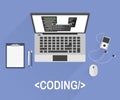 Flat design style modern vector illustration concept of programmer or coder workflow for website coding Royalty Free Stock Photo
