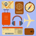 Flat design style modern vector illustration icons set of travel by plane. Vector illustration Royalty Free Stock Photo